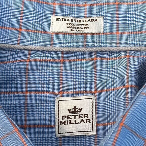 PETER MILLAR Blue & Orange Check Button Down Shirt - Picture 8 of 9